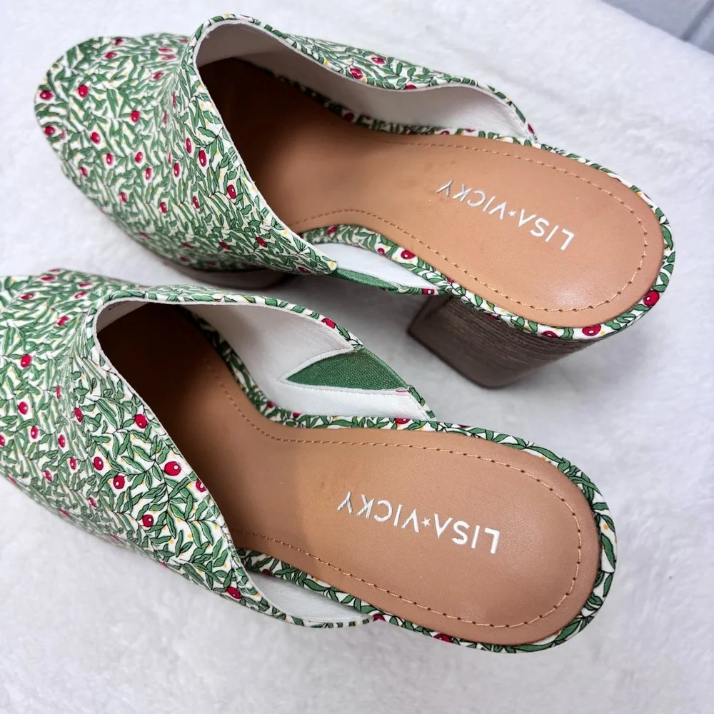 Lisa Vicky‎ Green Leaf Print Joy Platform Sandals Size 9M